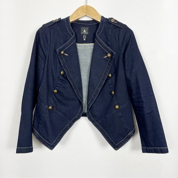 Love & Legend Jackets & Blazers - Love & Legend Cropped Blue Military Denim Jean Jacket Size 12